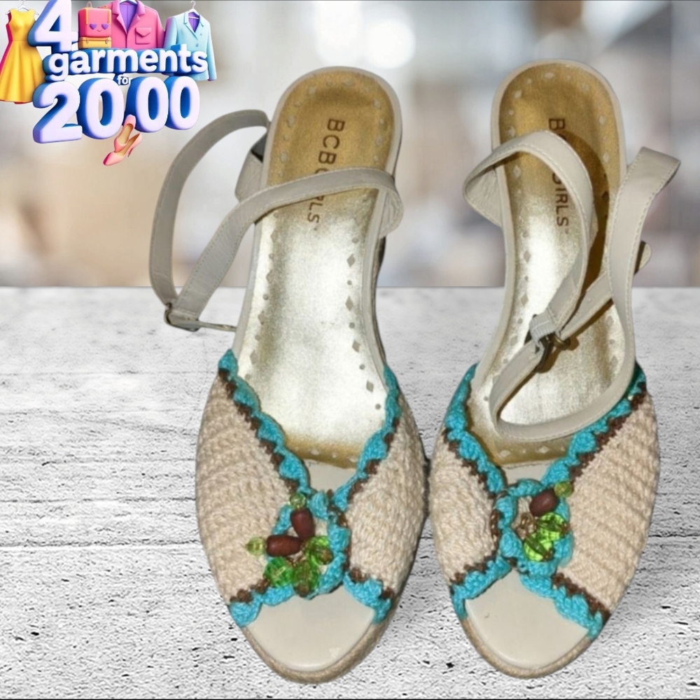 Bcbgirls wrap around espadrilles wedge platforms size 6.5 girls